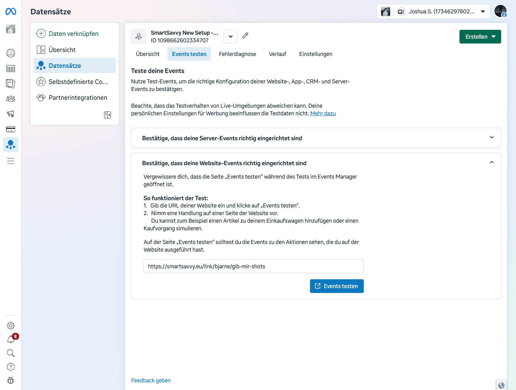 Enter your Smartlink URL in the field and press Test events